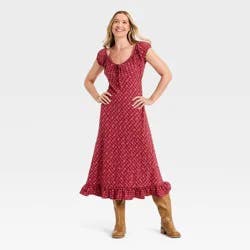 Women's Puff Short Sleeve Maxi Sundress - Universal Thread™ Red Floral S