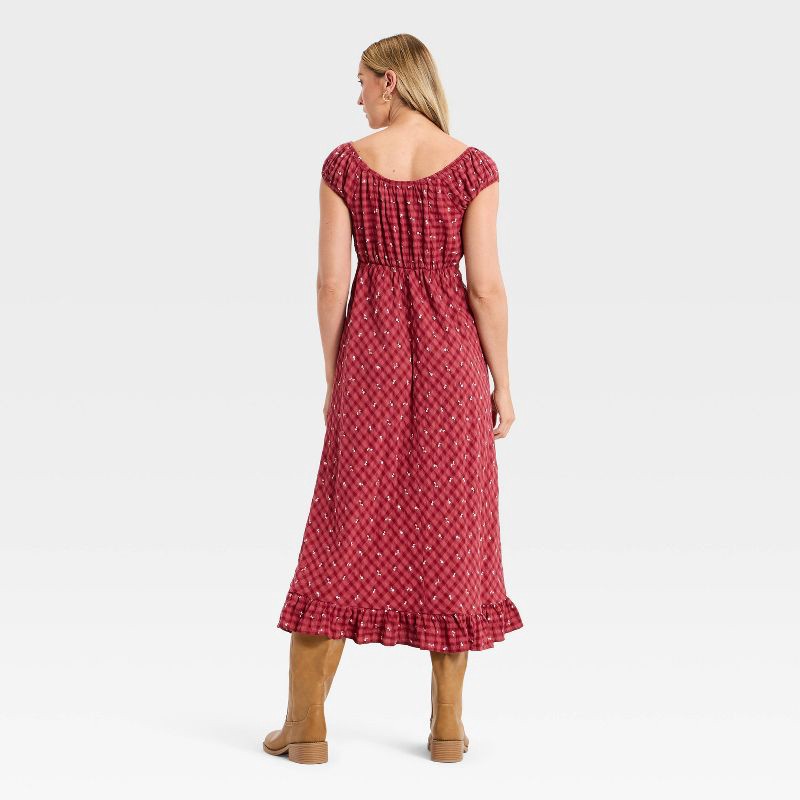 slide 2 of 3, Women's Puff Short Sleeve Ankle Sundress - Universal Thread™ Red Floral M, 1 ct