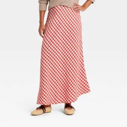 Women's Printed Midi Full Skirt - Universal Thread™ Red Gingham XL