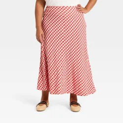 Women's Printed Midi Full Skirt - Universal Thread™ Red Gingham XXL