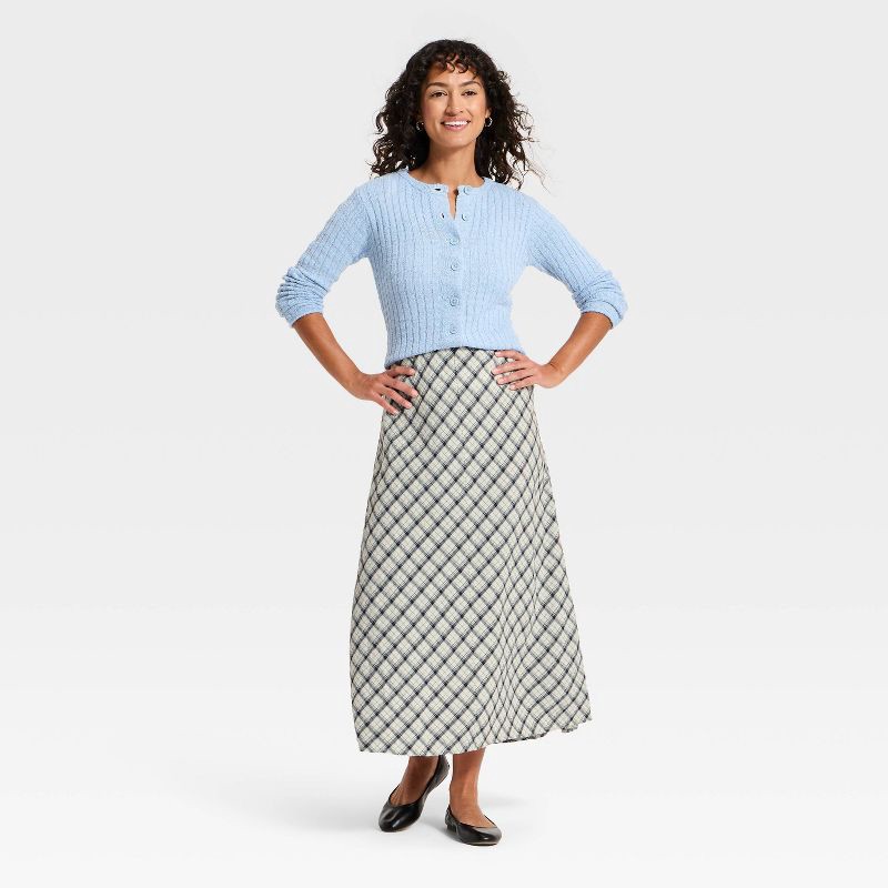 slide 3 of 3, Women's Printed Midi Full Skirt - Universal Thread™ Navy Blue Gingham M, 1 ct