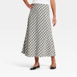 Women's Printed Midi Full Skirt - Universal Thread™ Navy Blue Gingham L