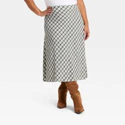 Women's Printed Midi Full Skirt - Universal Thread™ Navy Blue Gingham XXL