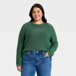 Women's Crochet Openwork Crewneck Pullover Sweater - Universal Thread™ Green XXL