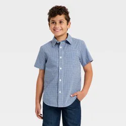 Boys' Short Sleeve Gingham Poplin Button-Down Shirt - Cat & Jack™ Navy Blue XS