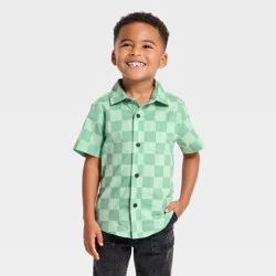 Toddler Boys' Checkered Short Sleeve Button-Down Shirt - Cat & Jack™ Green 2T