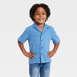 Toddler Boys' Short Sleeve Button-Down Shirt - Cat & Jack™ Blue 18M