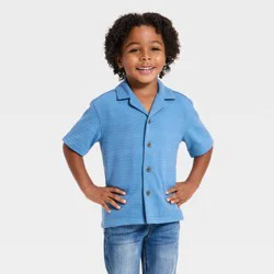 Toddler Boys' Short Sleeve Button-Down Shirt - Cat & Jack™ Blue 4T