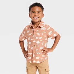 Toddler Boys' Short Sleeve Button-Down Shirt - Cat & Jack™ Brown 18M
