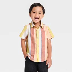 Toddler Boys' Stripe Short Sleeve Button-Down Shirt - Cat & Jack™ Orange 5T