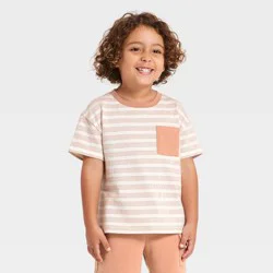 Toddler Boys' Short Sleeve Textured Striped Oversized T-Shirt - Cat & Jack™ Light Orange 18M