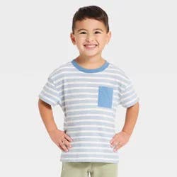 Toddler Boys' Short Sleeve Textured Striped Oversized T-Shirt - Cat & Jack™ Blue 18M
