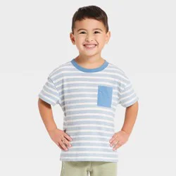 Toddler Boys' Short Sleeve Textured Striped Oversized T-Shirt - Cat & Jack™ Blue 2T