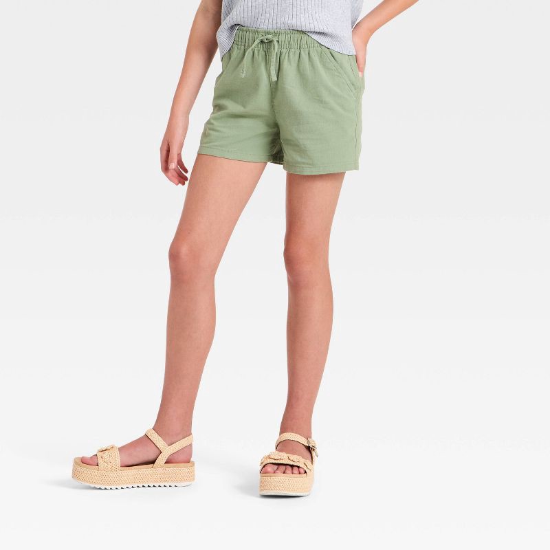 slide 1 of 3, Girls' Pull-On Woven Shorts - Cat & Jack™ Green M, 1 ct