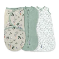 SwaddleMe by Ingenuity Baby Comfort 3pk Swaddle Wraps - Koala Trees 0-3m: Cotton, Classic Fit, Long Sleeve, Front Hook and Loop Fastener