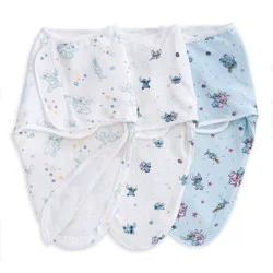 aden + anais essentials 100% Cotton Quick Change Easy Swaddle Wraps - Lilo + Stitch - 0-3m - 3pk