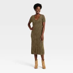 Women's Western Short Sleeve Scalloped Crafted Midi A-Line Dress - Universal Thread™ Brown S