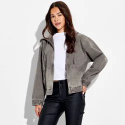 Women's Hooded Zip-Up Denim Jacket - Wild Fable™ Gray Wash S