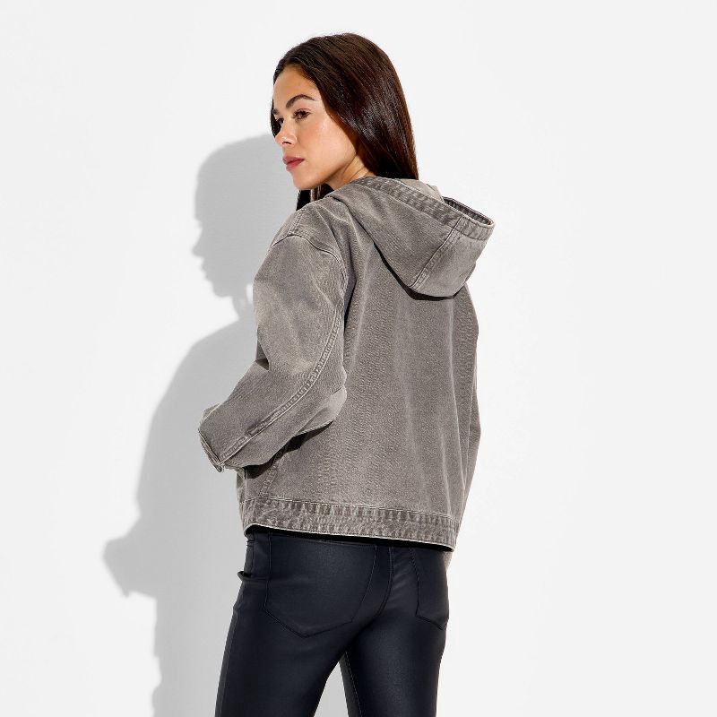 slide 3 of 3, Women's Hooded Zip-Up Denim Jacket - Wild Fable™ Gray Wash M, 1 ct