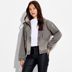 Women's Hooded Zip-Up Denim Jacket - Wild Fable™ Gray Wash L