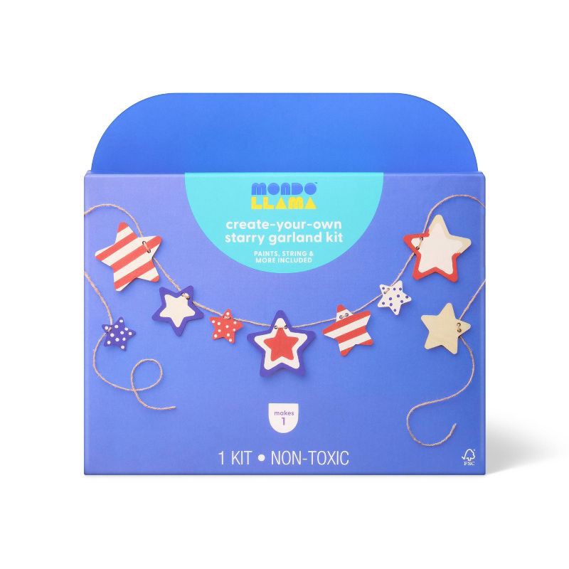 slide 1 of 4, 4th of July USA Craft Wooden Stars Garland Painting Activity Kit - Mondo Llama™, 1 ct