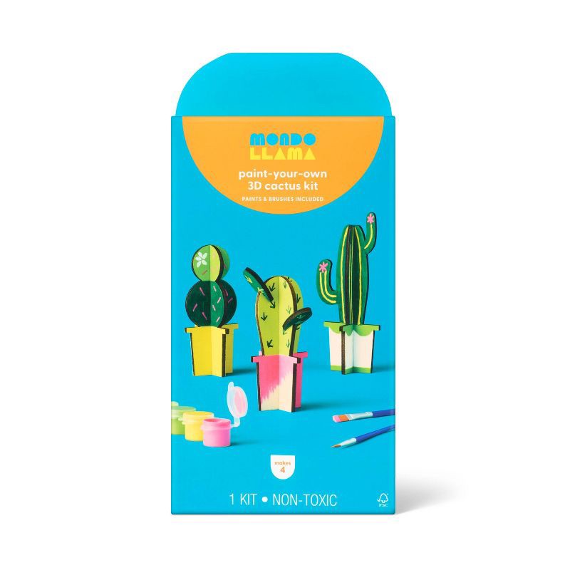 slide 1 of 4, 3ct Summer Craft 3D Cactus Painting Activity Kit - Mondo Llama™, 3 ct