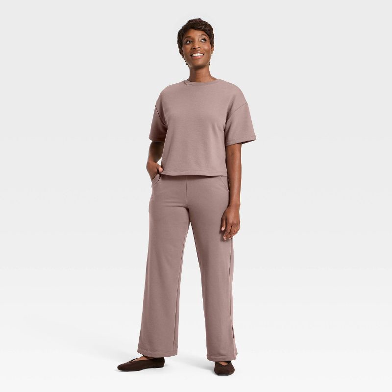 slide 3 of 3, Women's Mid-Rise Wide Leg French Terry Pants - A New Day™ Gray S, 1 ct