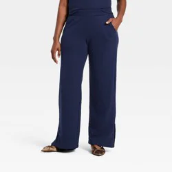 Women's Mid-Rise Wide Leg French Terry Pants - A New Day™ Navy XS