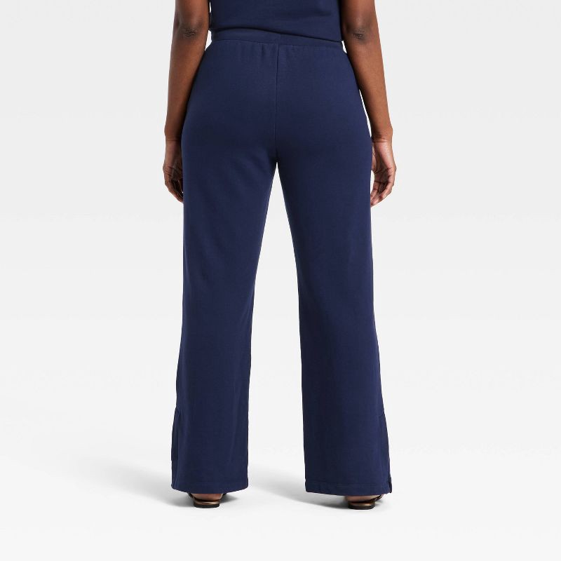 slide 2 of 3, Women's Mid-Rise Wide Leg French Terry Pants - A New Day™ Navy L, 1 ct