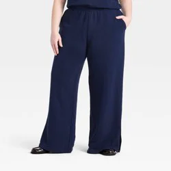 Women's Mid-Rise Wide Leg French Terry Pants - A New Day™ Navy XXL