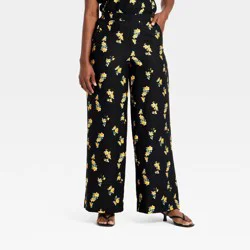 Women's Slub Crepe Printed Pants - A New Day™ Black Floral XS