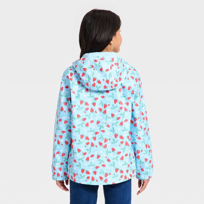 slide 2 of 3, Girls' Strawberry Floral Printed Rain Jacket - Cat & Jack™ Light Blue XS, 1 ct