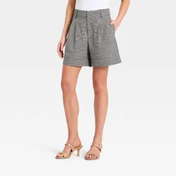 Women's Linen Pleated Shorts - A New Day™ Black Gingham 12