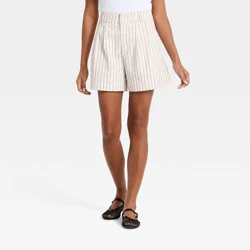 Women's Linen Pleated Shorts - A New Day™ Cream Striped 10