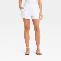 Women's Linen Pull-On Shorts - A New Day™ White M