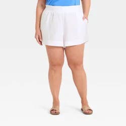 Women's Linen Pull-On Shorts - A New Day™ White XXL