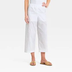 Women's Cropped Straight Leg Eyelet Pull-On Pants - A New Day™ White XS
