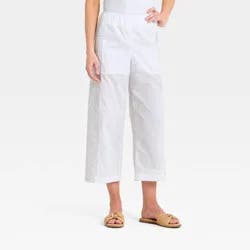 Women's Cropped Straight Leg Eyelet Pull-On Pants - A New Day™ White XS