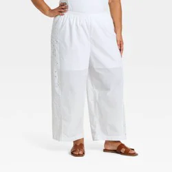 Women's Cropped Straight Leg Eyelet Pull-On Pants - A New Day™ White XXL