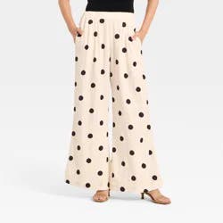 Women's Relaxed Linen Trousers - A New Day™ Black/White Dot XS
