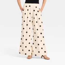 Women's Relaxed Linen Trousers - A New Day™ Black/White Dot L
