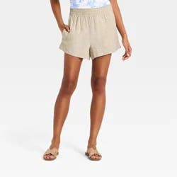 Women's Linen Pull-On Shorts - A New Day™ Beige M