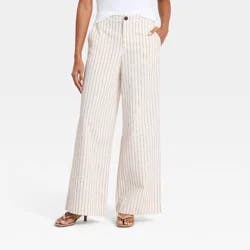 Women's Faux Linen Trousers - A New Day™ Beige Striped 2