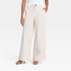 Women's Faux Linen Trousers - A New Day™ Beige Striped 10