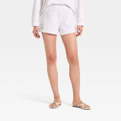 Women's Knit Eyelet Leisure Shorts - A New Day™ White S
