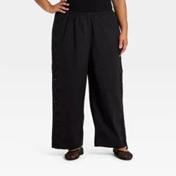 Women's Cropped Straight Leg Eyelet Pull-On Pants - A New Day™ Black XXL