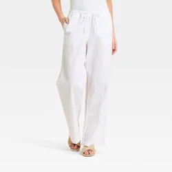 Women's Seersucker Effortless Pull-On Pants - A New Day™ White XS