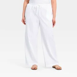 Women's Seersucker Effortless Pull-On Pants - A New Day™ White XXL