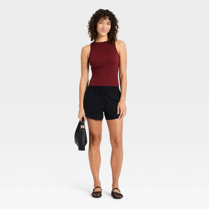 slide 3 of 3, Women's Linen Pull-On Shorts - A New Day™ Black M, 1 ct