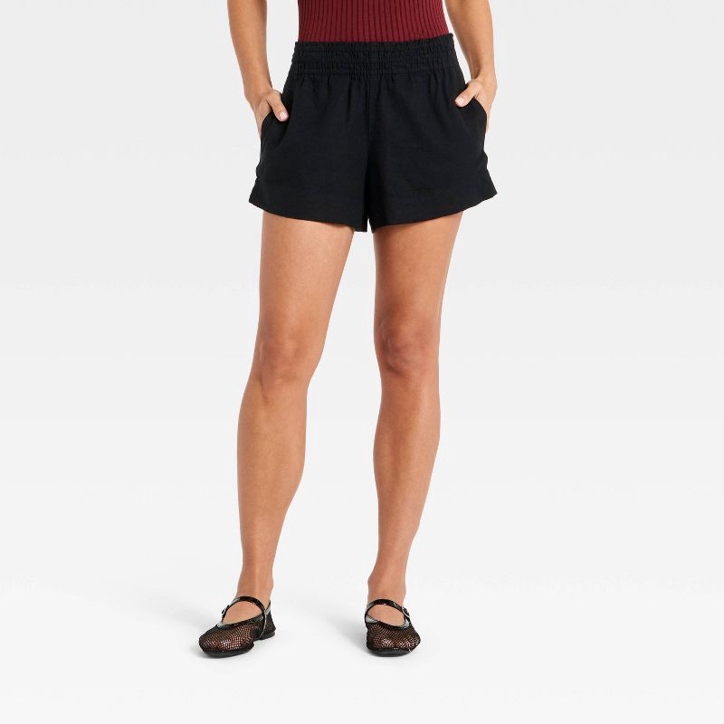 slide 1 of 3, Women's Linen Pull-On Shorts - A New Day™ Black L, 1 ct